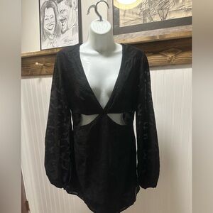 RUMER the Label Giselle cut out mini dress sheer balloon sleeve Sz S date sexy